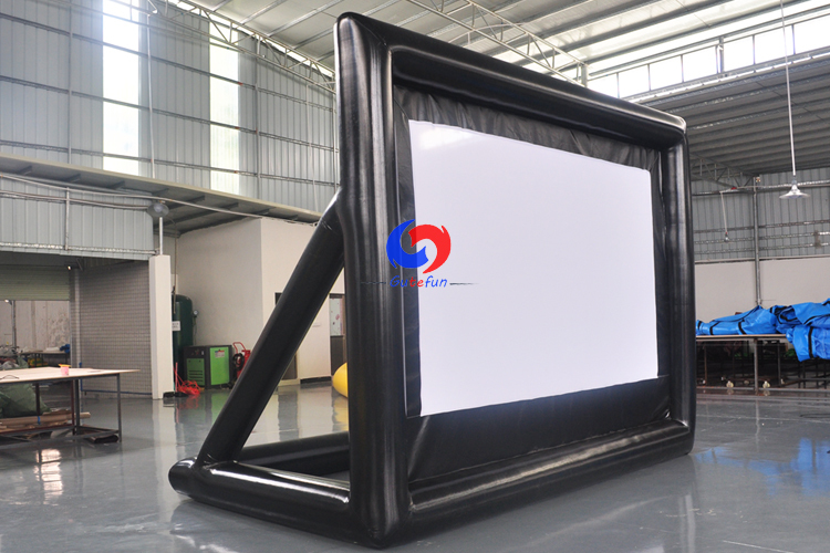 Airtight small portable outdoor 16ft white&black screen air sealed double side rear projector inflatable movie screen for sale