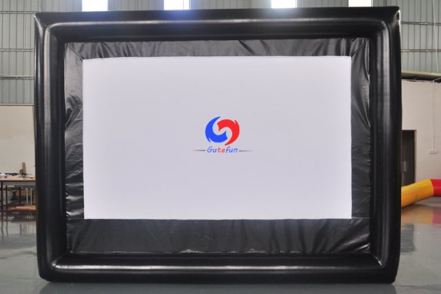 Airtight small portable outdoor 16ft white&black screen air sealed double side rear projector inflatable movie screen for sale