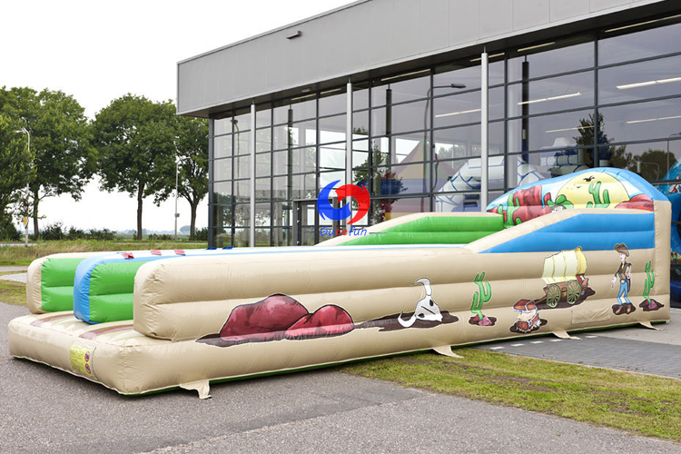 Sports club events western 33ft 10m dual lane horizontal air inflatable bungee run for sale
