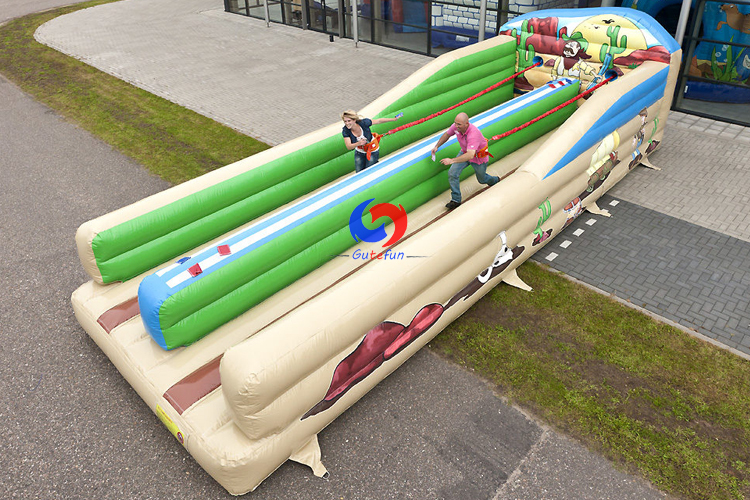 Sports club events western 33ft 10m dual lane horizontal air inflatable bungee run for sale