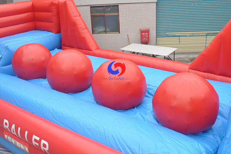 interactive games inflatable obstacle course 4 huge red balls Leaps N Bounds Big Baller wipeout for kids adults