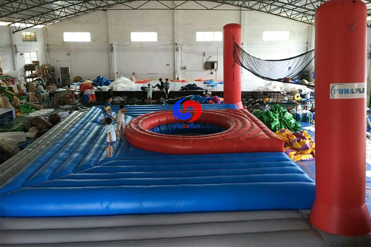 popular Corporate Games Inflatable Bossaball Beach Flying Volleyball Court with Bungee Trampoline