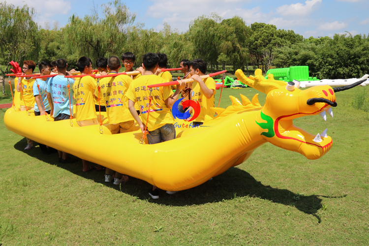 12vs12 two teams racing attraction dragon boat inflatable for large outdoor team building sport games
