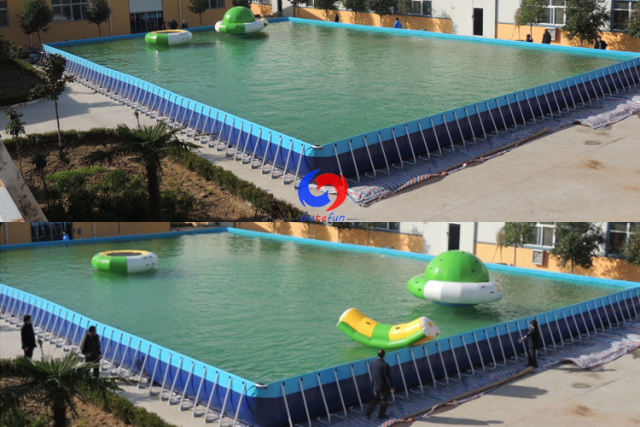 50m*30m*1.5m Largest ready made metal frame stainless steel wall mobile above ground water splash swimming pools
