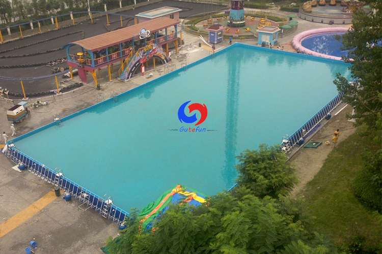 50m*30m*1.5m Largest ready made metal frame stainless steel wall mobile above ground water splash swimming pools