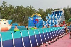  large Outdoor commercial splash waterpark four lane wave inflatable water swimming pool slide with above ground pools