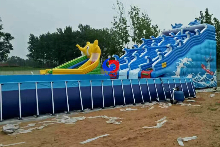  large Outdoor commercial splash waterpark four lane wave inflatable water swimming pool slide with above ground pools