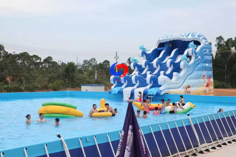  large Outdoor commercial splash waterpark four lane wave inflatable water swimming pool slide with above ground pools