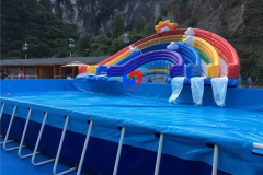 Commercial mobile water parks 30m*15m*1.5m steel metal frame above ground swimming pools with inflatable water slide