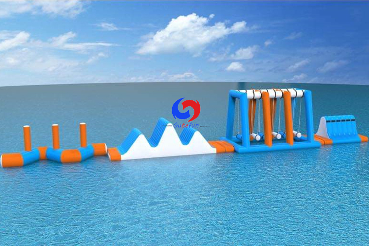 Commercial above ground swimming pool floating water park inflatable race track obstacle course for sale