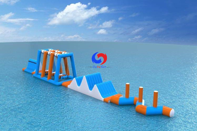 Commercial above ground swimming pool floating water park inflatable race track obstacle course for sale