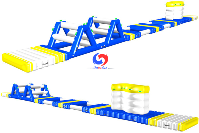 Commercial above ground swimming pool floating water park inflatable race track obstacle course for sale