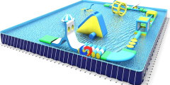 Large mobile above ground 25m*18m*1.5m rectangular swimming pool with floating inflatable water park