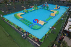 Large mobile above ground 25m*18m*1.5m rectangular swimming pool with floating inflatable water park