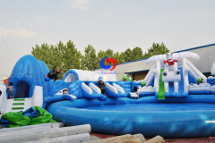 snow winter theme outdoor large above ground portable commercial ice world inflatable water park for all ages