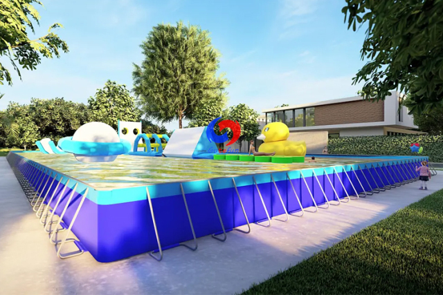 outdoor&indoor above ground Mobile commercial large swimming pool with floating inflatable pool floats water parks
