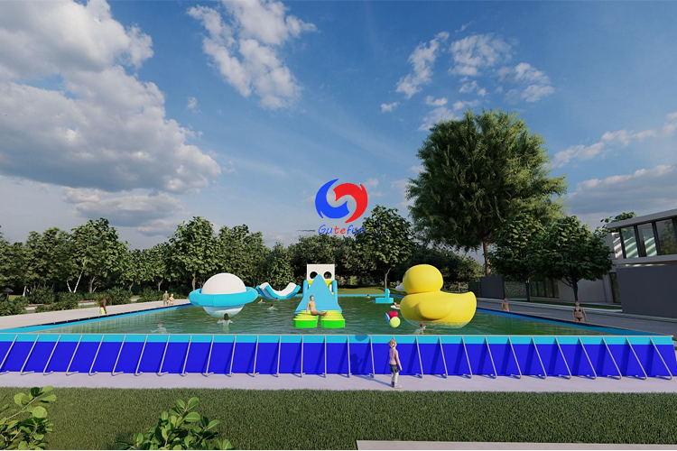 outdoor&indoor above ground Mobile commercial large swimming pool with floating inflatable pool floats water parks