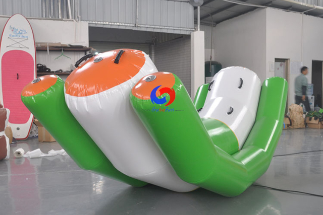 durable 0.9mm PVC swimming pool gyro iceberg floats 1 person single inflatable banana water seesaw rocker for pool games