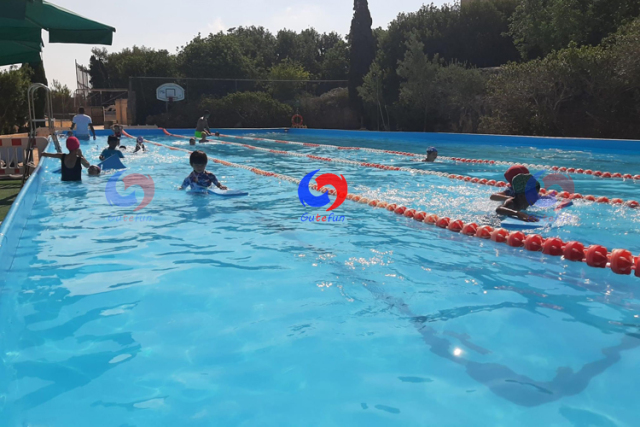 Wholesale 25m x 10m outdoor large metal frame pool rectangle steel wall above the ground swimming pool for swim lessons