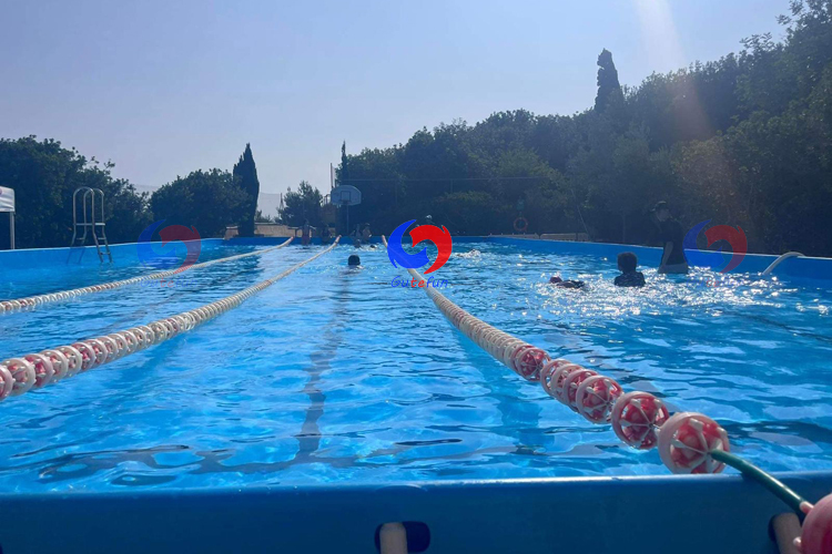 Wholesale 25m x 10m outdoor large metal frame pool rectangle steel wall above the ground swimming pool for swim lessons