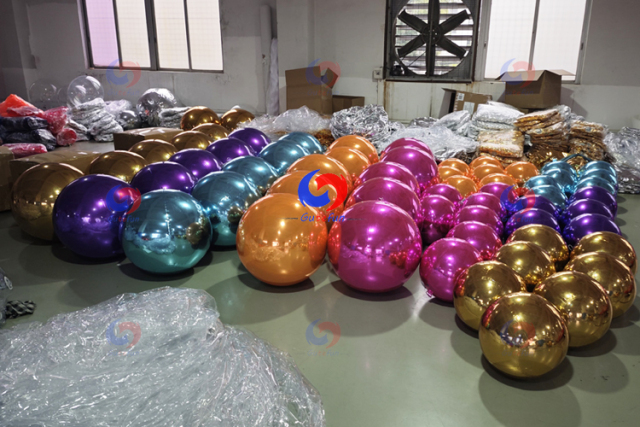 Door to door Air Cargo Customized logo Purple Teal Gold Orange Pink BIG Shiny mirrorballs inflatable mirror balls 