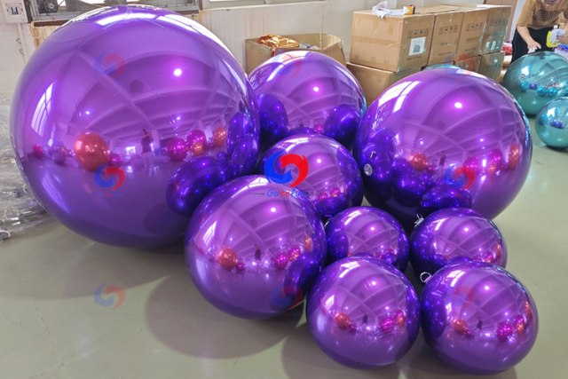anniversary event party backdrop decor big shiny giant inflatable grape purple metallic sphere/mirror balls/balloons