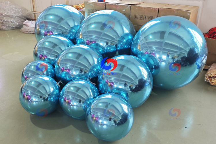 Birthday party decor new giant teal big shiny orbs big shiny blue metallic inflatable spheres/mirror balls/balloons
