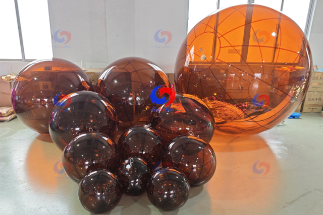 Custom big shiny clear brown bubble balloons/giant spheres/mirror balls for events decorator artist rental occasions