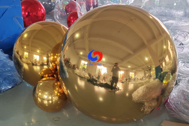 1.3ft / 3.0ft/ 4.0ft largest size and smallest size big shiny golden inflatable mirror balls gold balloons with air pumps