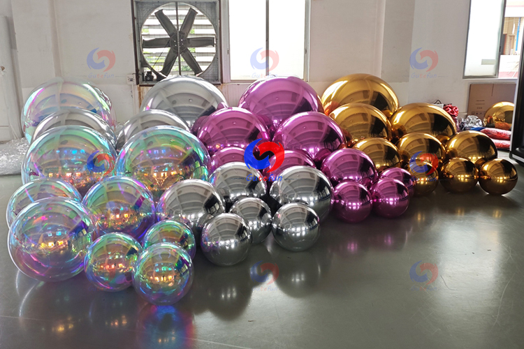 fast door to door turnaround Gold Silver Iridescent Light pink chrome inflatable mirror balls big shiny balloon for decoration