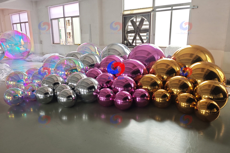 fast door to door turnaround Gold Silver Iridescent Light pink chrome inflatable mirror balls big shiny balloon for decoration