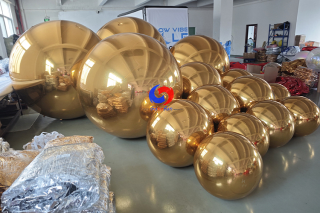 2ft/2.6ft/3.3ft/5ft/ 6ft/6.6ft decorative gold colours inflatable mirror balloons golden big shiny balls with pumps