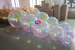 Ceiling installation reusable big shiny metallic pearl rainbow iridescent inflatable mirror balls spheres balloons