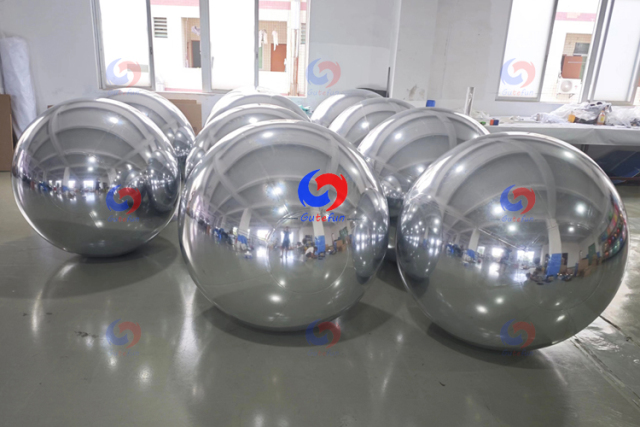 Peasy fold deflate reusable big shiny balls repeat use giant silver inflatable balloons sparkling mirror spheres