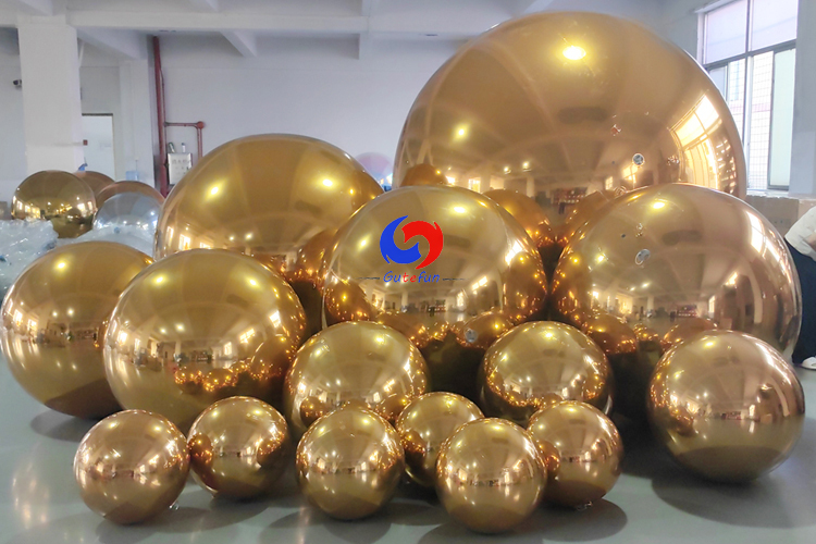 Christmas Party Events Decor Giant shimmery balloons big shiny gold / golden inflatable mirror balls /spheres
