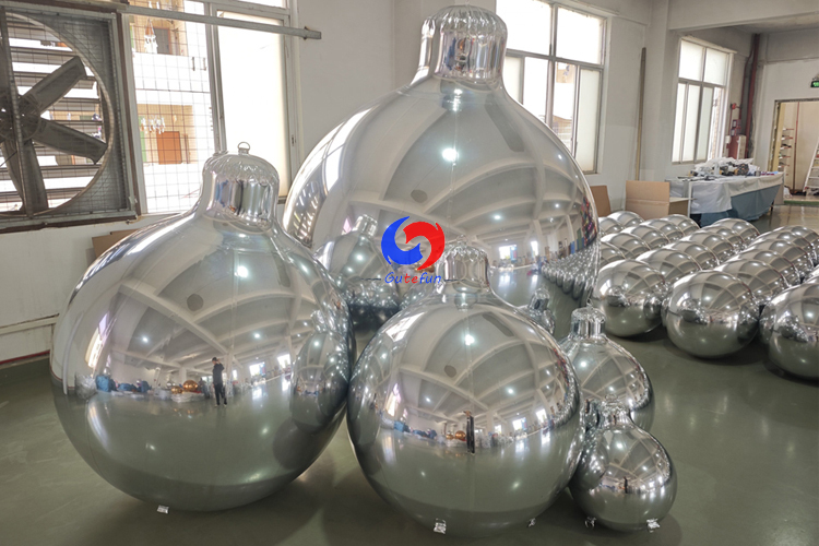 Christmas special offer hanging Silver Big Shiny inflatable Xmas bulb Ornament Silver xmas balls