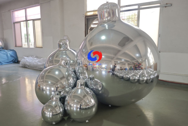 Christmas special offer hanging Silver Big Shiny inflatable Xmas bulb Ornament Silver xmas balls
