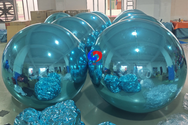 Gorgeous custom event arrangement wedding proposal decor Teal Inflatable Chrome Balloons light blue big shiny balls