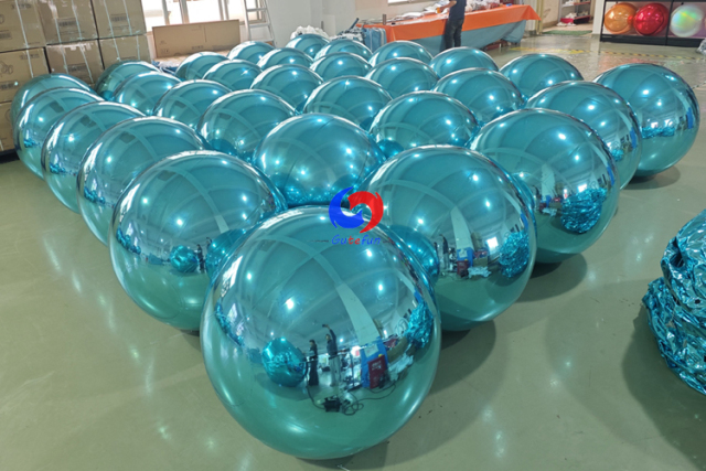 Unforgettable Milestone Event Decoration Disco Balls Giant Teal Inflatable Metallic Spheres Light Blue Big Shiny Balls