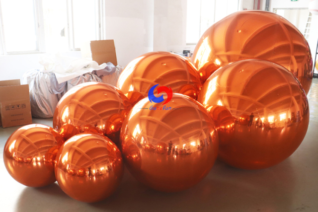 Birthday party events decorations big shiny balls dark orange inflatable mirror finish balls for sale