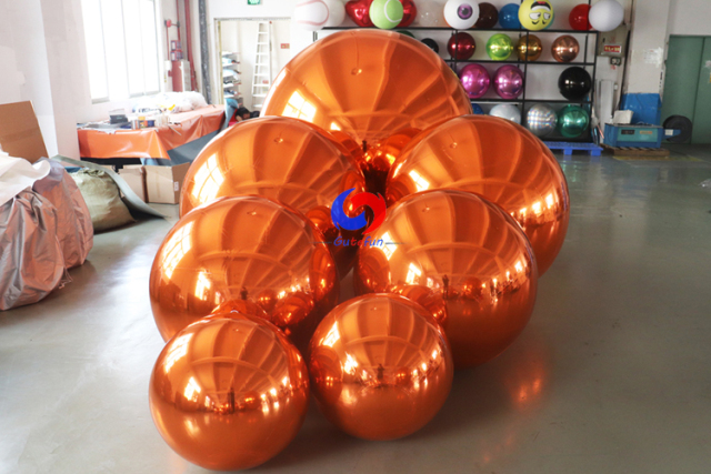 Birthday party events decorations big shiny balls dark orange inflatable mirror finish balls for sale