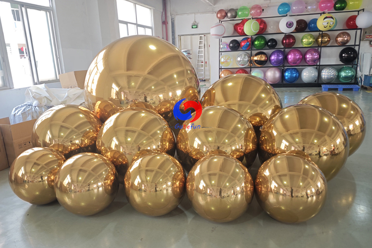 Gold color big shiny inflatable balls golden inflate metallic spheres mirror inflate balls