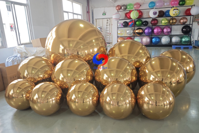 Gold color big shiny inflatable balls golden inflate metallic spheres mirror inflate balls