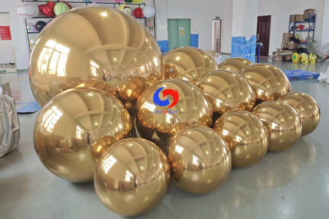 Gold color big shiny inflatable balls golden inflate metallic spheres mirror inflate balls