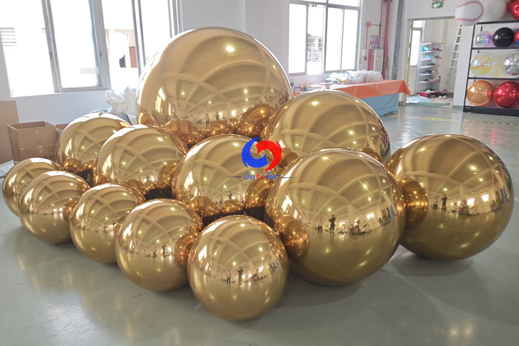 Gold color big shiny inflatable balls golden inflate metallic spheres mirror inflate balls