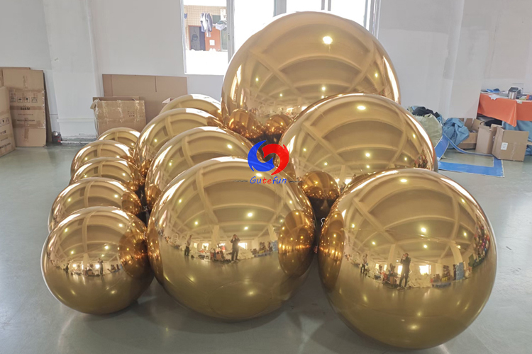 Gold color big shiny inflatable balls golden inflate metallic spheres mirror inflate balls