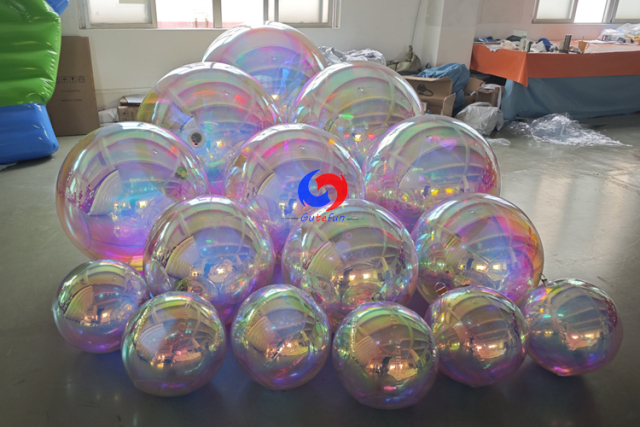 Large gold iridescent pvc balls every size big shiny pearl rainbow metallic spheres