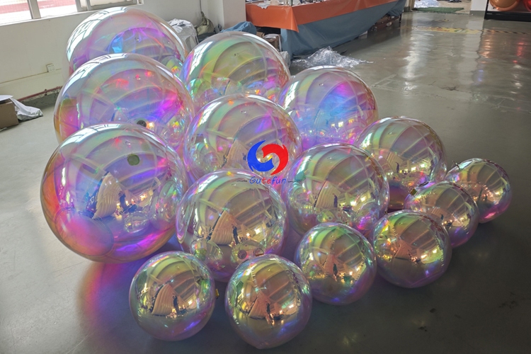 Large gold iridescent pvc balls every size big shiny pearl rainbow metallic spheres