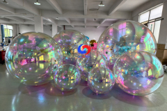 Flame retardant giant decor iridescent pvc mirror balls pearl rainbow big shiny metallic spheres