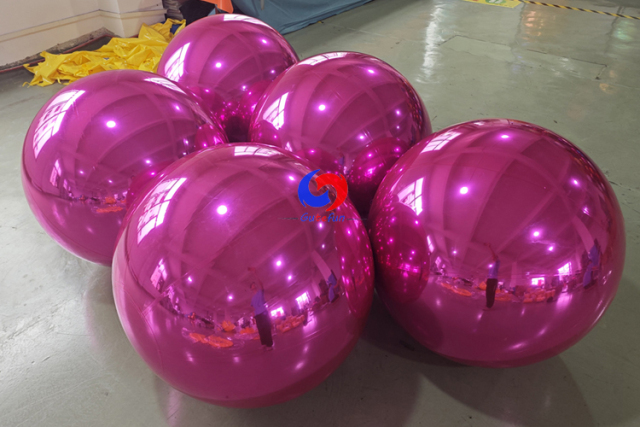 Giant big shiny pink inflatable metallic spheres Hot pink big shiny balls for sale